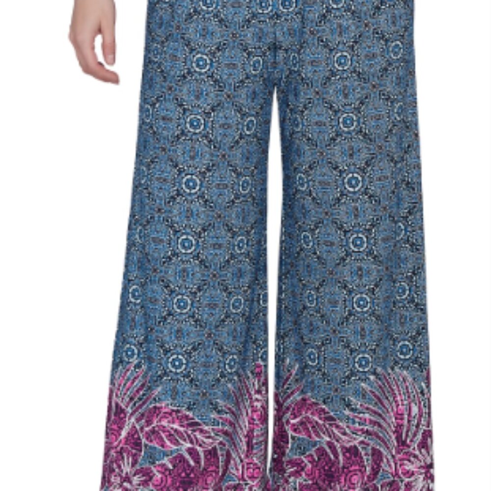Ruby Rd Women's Tropical Border Crepe Wide Leg Pants - 3X